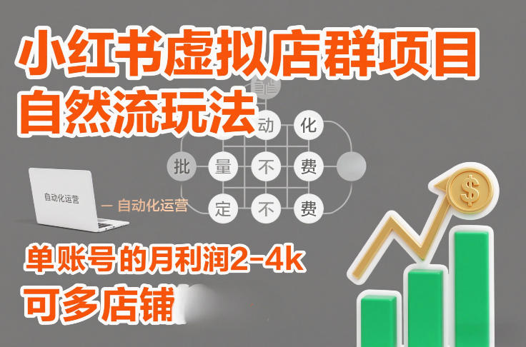 小红书虚拟店群项目，自然流玩法，批量自动化，稳定不费号，单账号的月利润2-4k，可多店矩阵-网创指引人