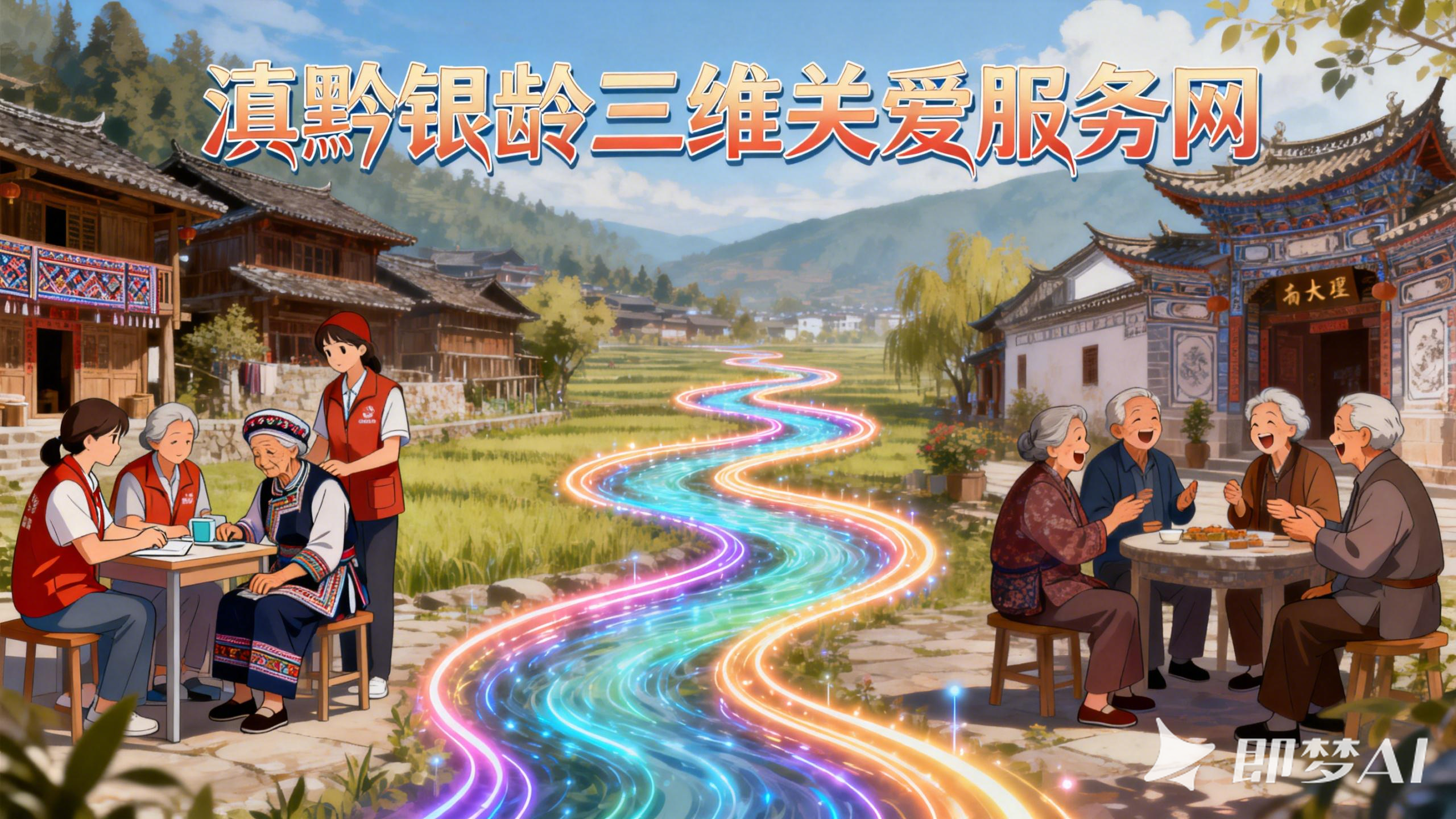 jimeng-2026-01-30-9001-一张“滇黔银龄三维关爱服务网”的宣传海报，16_9尺寸。画面采用分镜构图，左侧是___.png
