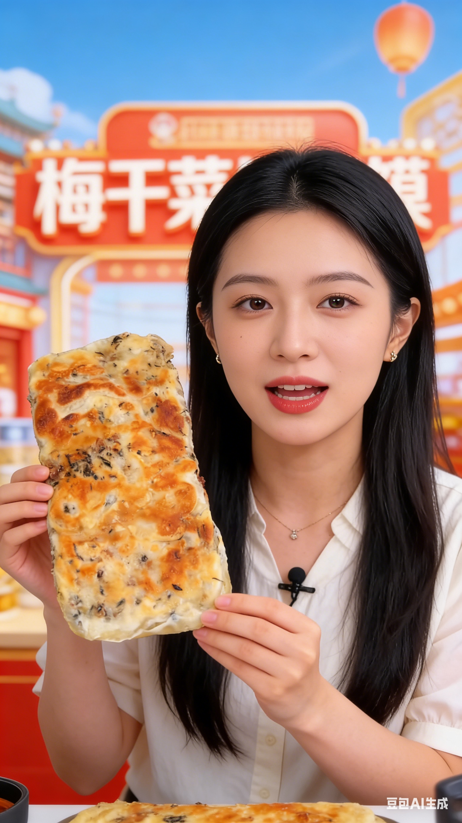 生成带货女主播介绍梅干菜锅盔的图片.png